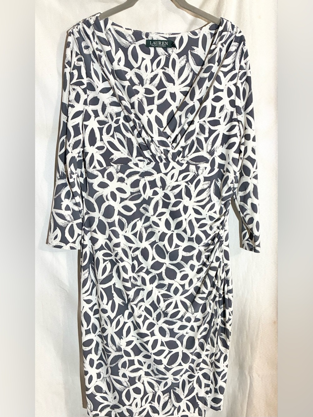 Lauren Ralph Floral Pencil Dress Sz 14 Side Gathered Empire Wedding Career LRL - Picture 12 of 12